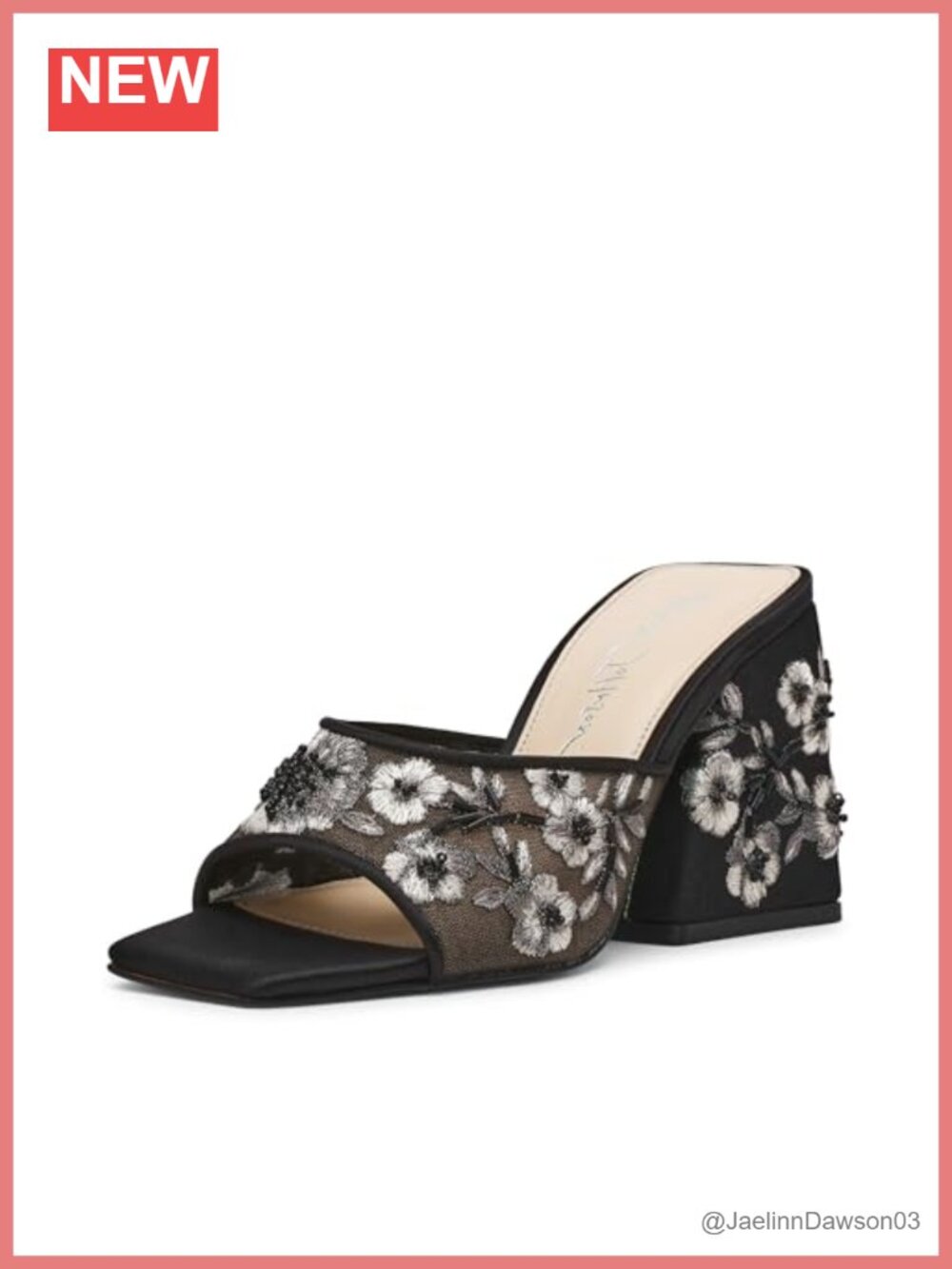 Women's Floral Beaded Block Heel Slip-On Mules